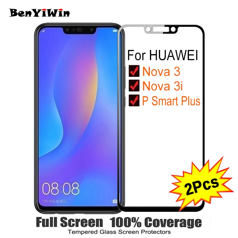 

2PCS Screen Protector Tempered Glass 100% Full Cover For Huawei Nova 3 3i P Smart Plus PAR LX1 INE LX2 FIG LX2 pelicula de vidro