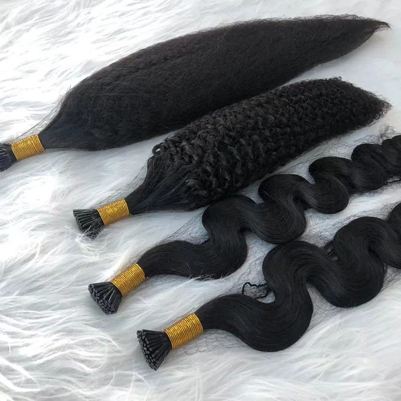 High Quality Chineae Deep Wave I Tip Micro links Hair Extensions Afro Kinky Straight Human Hair 100% Raw Virgin For Women