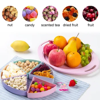

5 Removable Compartments Snack Box Candy Tray Wedding Candy Plates Dried Fruit Food Organizer With Clear Sealing Lid