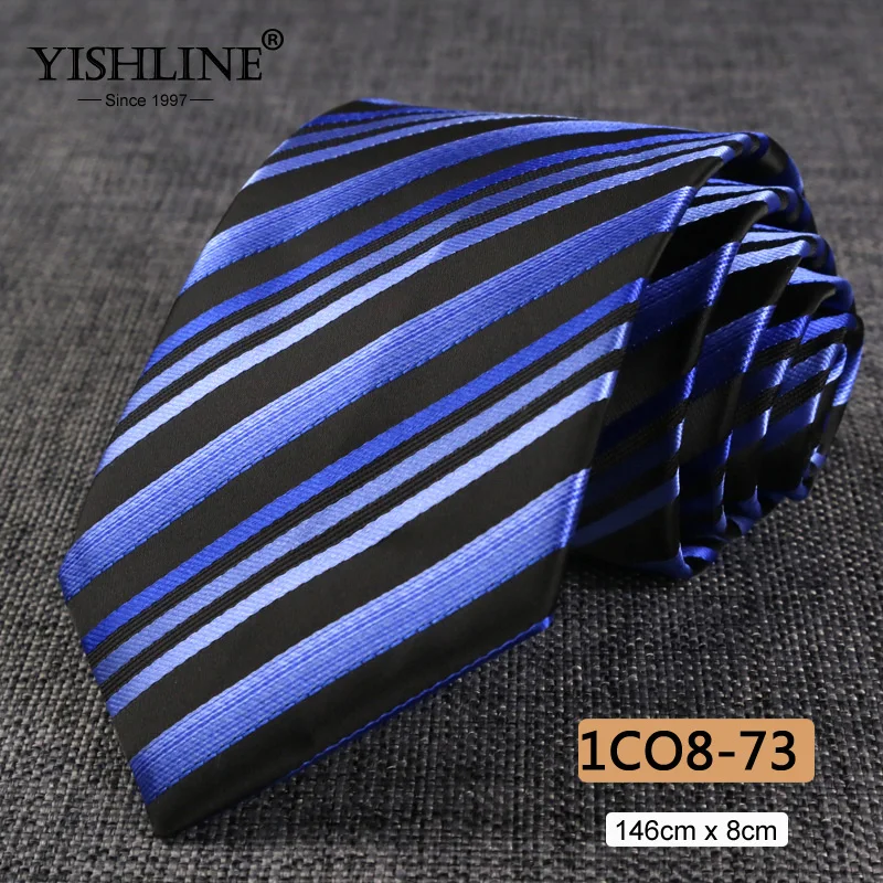 1CO8-73 YISHLINE, распродажа, 8 см, мужские галстуки, классический галстук, синий, для мужчин, в полоску, в клетку, серый, розовый, деловой галстук для жениха, свадебные аксессуары - Цвет: 1CO8-73