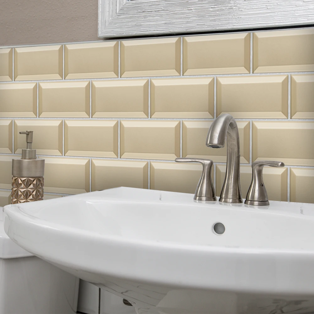 Beige Marble Funlife дизайн экологичный водонепроницаемый ПВХ 20x10 см плитка-как пилинг и палка наклейки для ванной комнаты и кухни декор - Цвет: Beige Marble