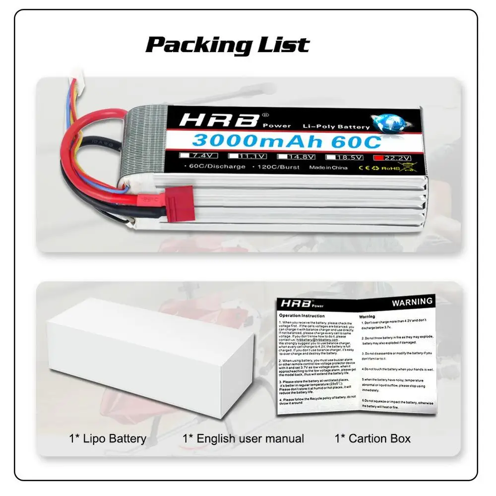 Аккумулятор HRB RC Lipo 2s 3s 4s 6S 22 2 в 3000 мАч 11 1 В 14 8 lipo 60C для радиоуправляемого