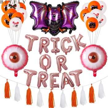 

HAPPY Halloween Party Decoration Trick or Treat Helium Air Foil Balloon Bat Ghost Horror Eye Banner Tassel Halloween Decor