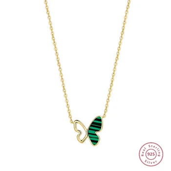 

S925 silver necklace for women with simple malachite butterfly adjustable necklace