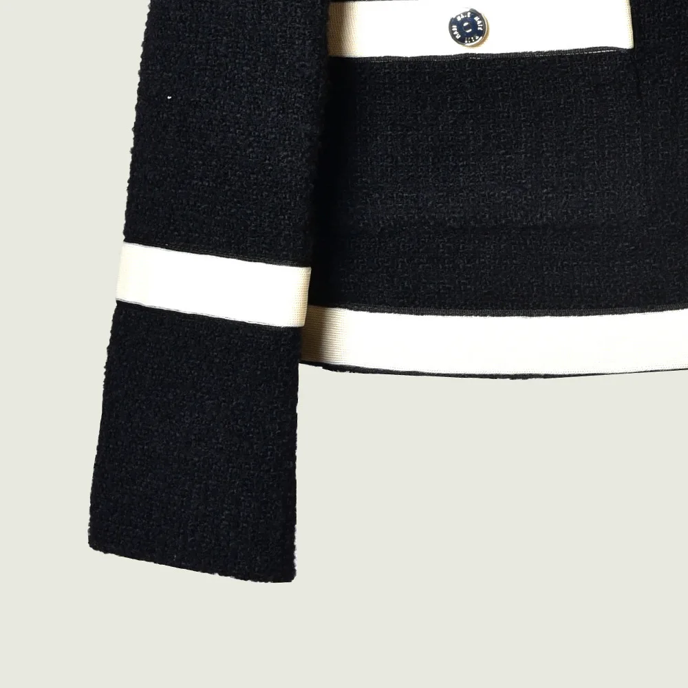 Женская куртка осень и зима лоскутное женское контрастное твидовое пальто с окантовкой