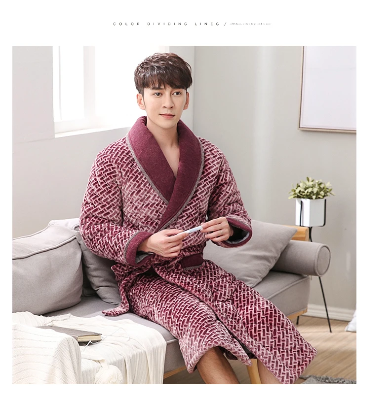 Для мужчин банные халаты роскошные бархатные Для мужчин Robe купить напрямую из Китая, банный халат 3 Слои ватник теплая хлопковая зимняя Домашняя одежда кимоно Ночной халат