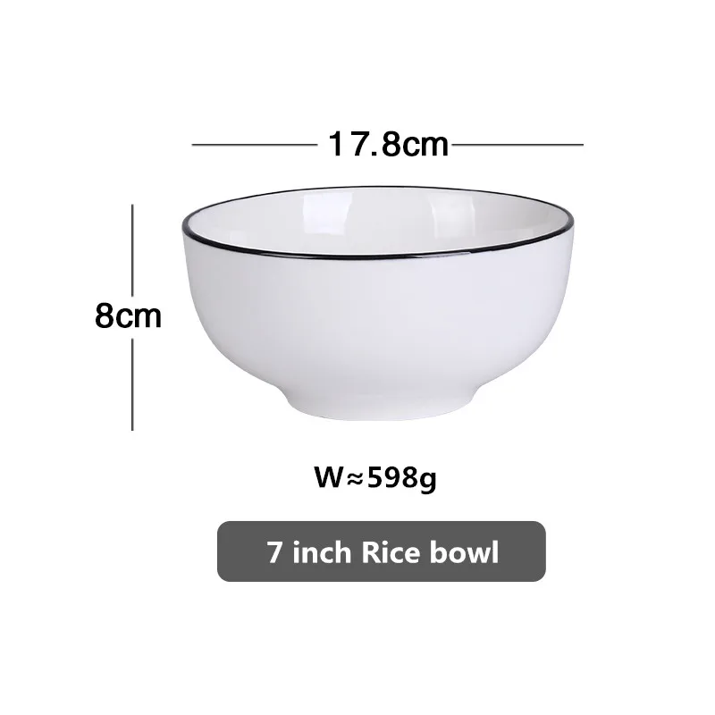 17.8cm Rice bowl Белая обеденная тарелка, набор керамической кухонной посуды, набор кухонных блюд, рисовый салат, лапша, миска, суп, кухонный инструмент для приготовления пищи, 1 шт - Цвет: 17.8cm Rice bowl