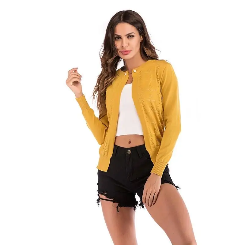 Single Button Outwear Knit Cardigans Women Long Sleeve Slim Sweater Open Stitch Solid Open Knitted 
