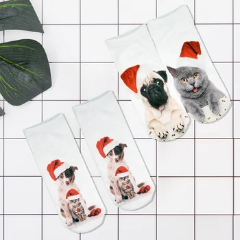 

2 Pairs Christmas Socks for Women Men Happy New Year Autumn Winter Socks Lovely Dog Cat Sock 3D Printing Lovers Couple Socks