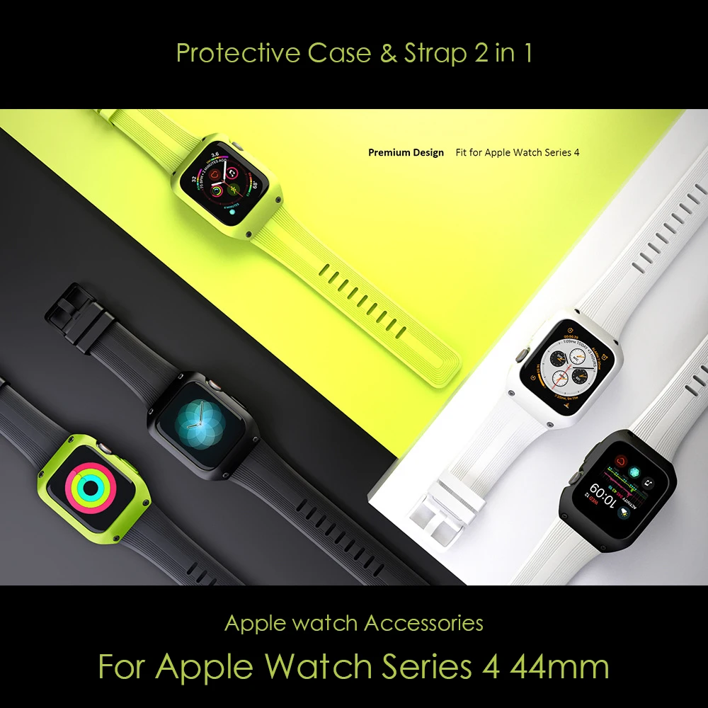 

For Apple Watch 44mm Band & Case Accessories for iWatch 44 Strap Bracelet for Apple watch Series 4 Silicone band Watchband Cover