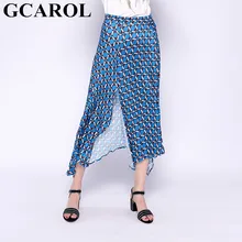 GCAROL Ранняя весна лето Женская Асимметричная юбка шикарная Геометрическая Цветочная плиссированная длинная юбка высокая уличная юбка с разрезом сбоку юбка женская кожаная юбка юбка плиссе