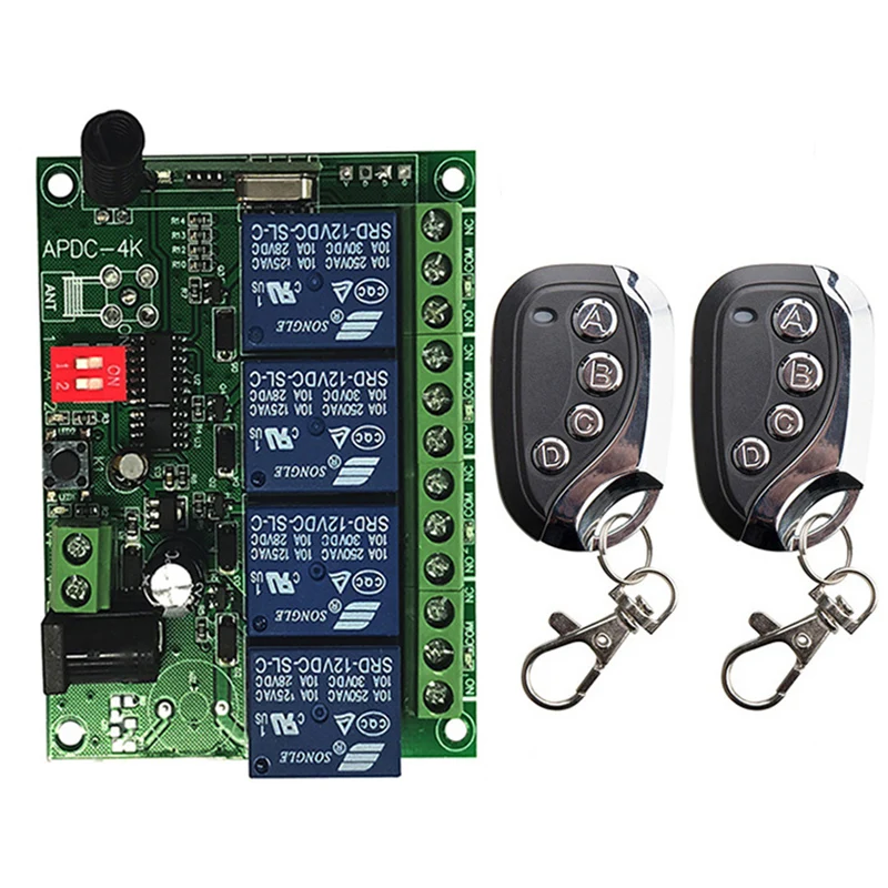 

433MHz Universal Wireless Remote Control DC 12V 24V 4CH 4Channel Relay Receiver Module RF Switch 4 Button Remote Control Garage