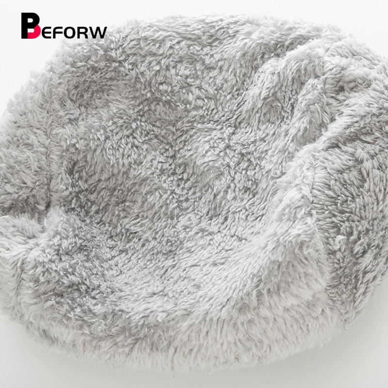 BEFORW New Knitted Warm Winter Wool Hats For Women Classic French Plus Velvet Beret Jacquard Casual Caps