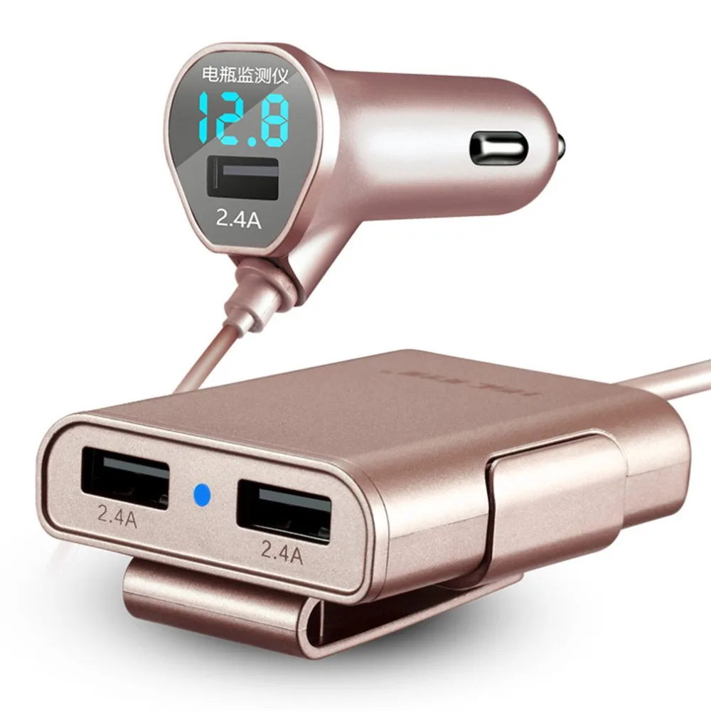 HSC 4.8A 3 порта USB кабель-удлинитель автомобильное зарядное устройство универсальное автомобильное переднее и заднее сиденье зарядное устройство с определением напряжения