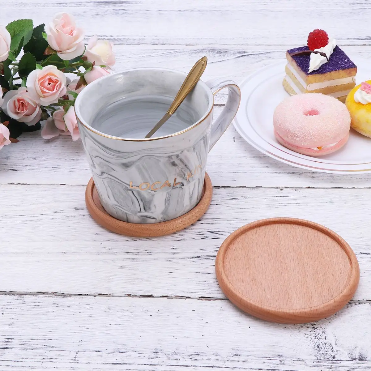 4Pcs Coasters Solid Wood Eco-Friendly Round& Square Coffee Mug Mat Cup Pad Insulation Mat For Bar Home Kitchen Accessories