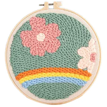 

Embroidery Punch Needle, Punch Needle Tool with Needle Punch Kit for Beginners, Embroidery Hoops, Rainbow Flowers