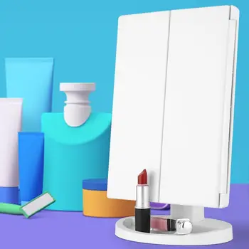 

LED Desktop Three Fold Makeup Mirror 2x 3x 10x 180 Degree Free Rotation Table Countertop Cosmetic Bathroom Mirror