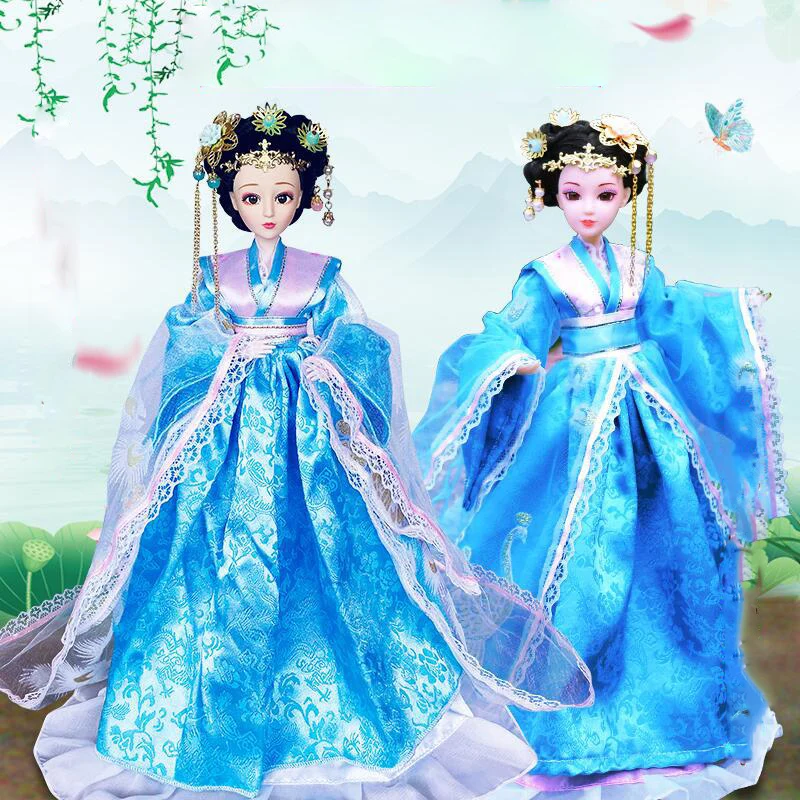 1/6 Scale 30cm Ancient Costume Long Hair Fairy Hanfu Dress Barbi Princess Doll 12 or 20 Joints Body Model Toys Girl Gift B0362