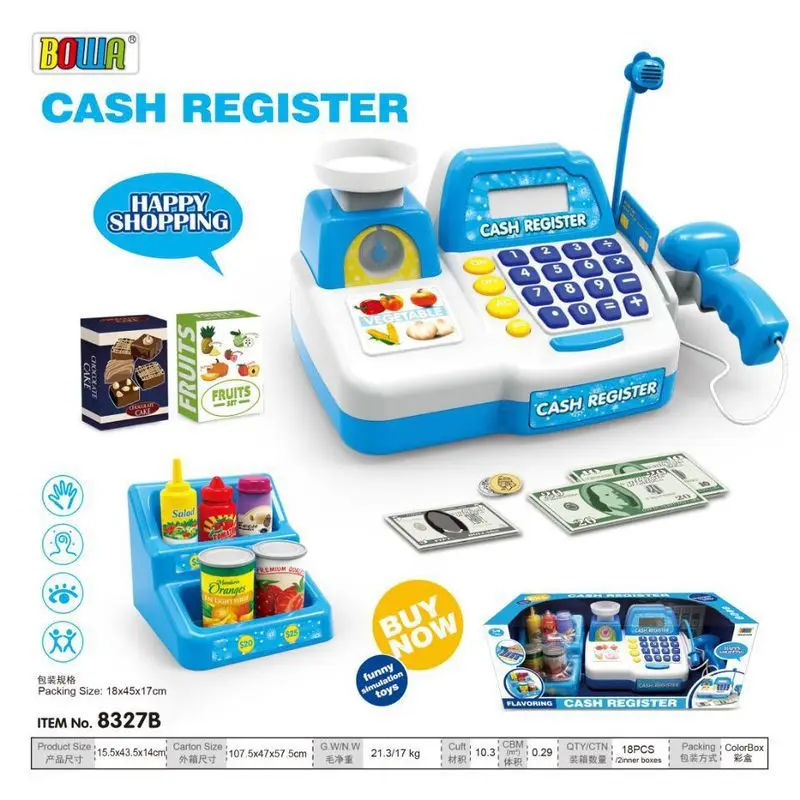 

Hot Sales Children Supermarket Cashier Machine Toy Set with Microphone Card Swiping Calculator Cash Register Shopping