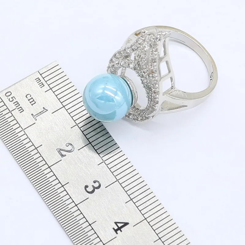 925 серебряные ювелирные наборы для женщин, серьги с синим жемчугом, кольцо, ожерелье, подвеска, полудрагоценный браслет, подарочная коробка