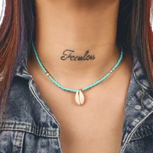 Богемная Подвеска из натуральной раковины с зелеными бусинами для девочек, ручная работа, гавайская пляжная ракушка, ожерелье, ювелирное изделие для женщин и девушек