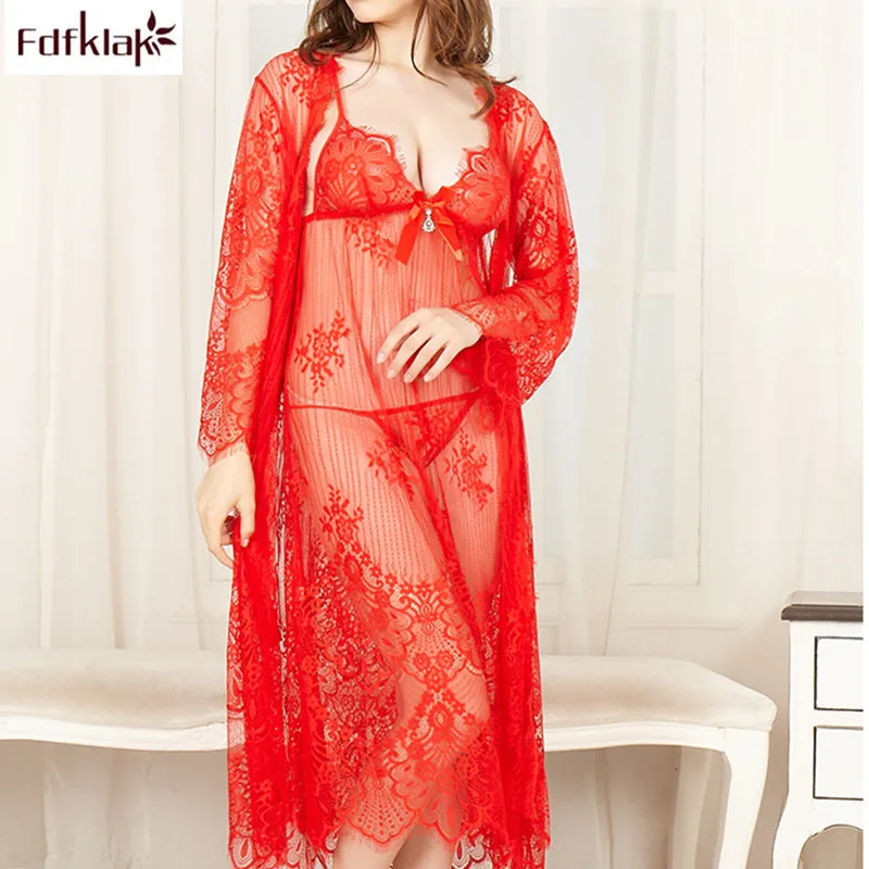 Пикантная женская ночная рубашка Весна-лето с длинным рукавом и V-образным