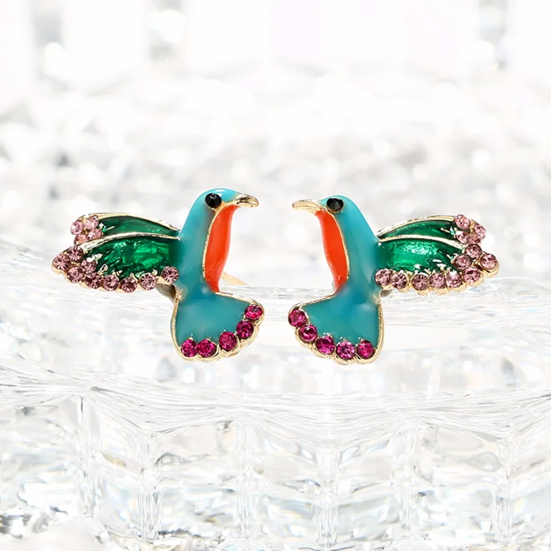 1 Pair Cute Animal Flying Bird Hummingbird Ear Stud Earrings for Women