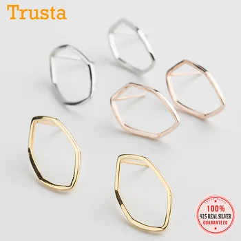 

Trustdavis Real 925 Sterling Silver Minimalist Hollow Polygon Stud Earrings For Women Wedding Anniversary FINE Jewelry DA1671