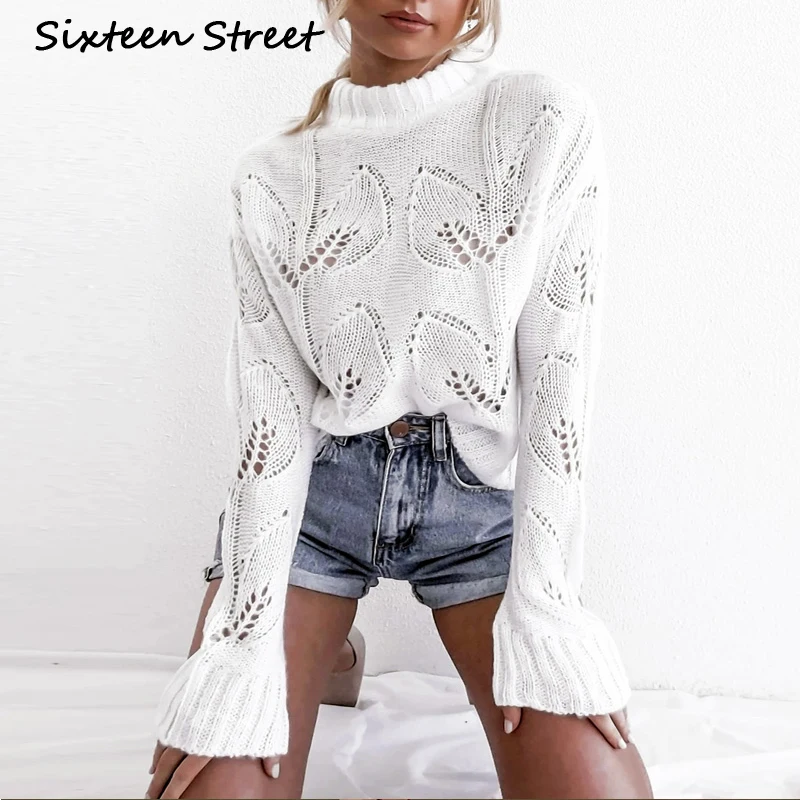 

Round Neck Long-sleeve White Sweater Jumper Woman Causal Boho Knitted Pullovers Female 2019 Fashion New