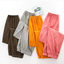 Мягкие женские длинные штаны из хлопка для сна, зимние теплые плотные домашние штаны, женские свободные пижамы больших размеров для отдыха