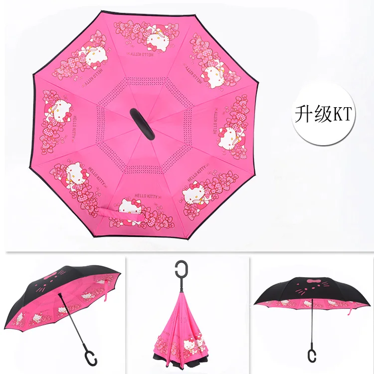 Ветронепроницаемый двухсторонний складной двуслойный перевернутый автомобильный зонтик самостоящий вверх дном женский зонт от дождя c ручкой Прямая