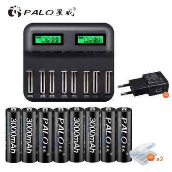 

PALO LCD Display USB Charging Battery Charger For Ni-Cd Ni-Mh AA AAA C D Rechargeable battery + 8pcs AA 3000mah Batteries
