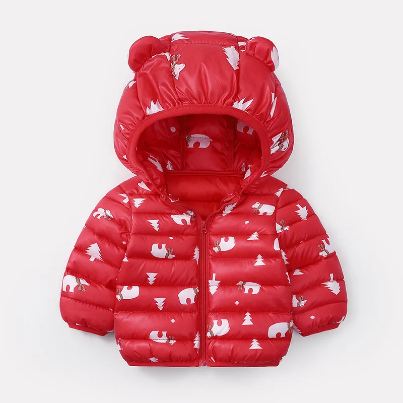 Зимняя одежда для маленьких девочек Теплые куртки пальто с принтом медведя для мальчиков куртки для маленьких девочек Детская верхняя одежда с капюшоном детская одежда - Цвет: Красный