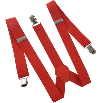 Lady Woman Adjustable Metal Clamp Elastic Suspenders Braces - Red 6