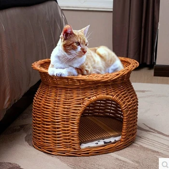 

Puppy Bed Cat Kennel Sofas Rattan Wicker Cat Nest Four Seasons Pet Dogs House Dog Beds for Small Dogs Teddy Mat Hand Washable