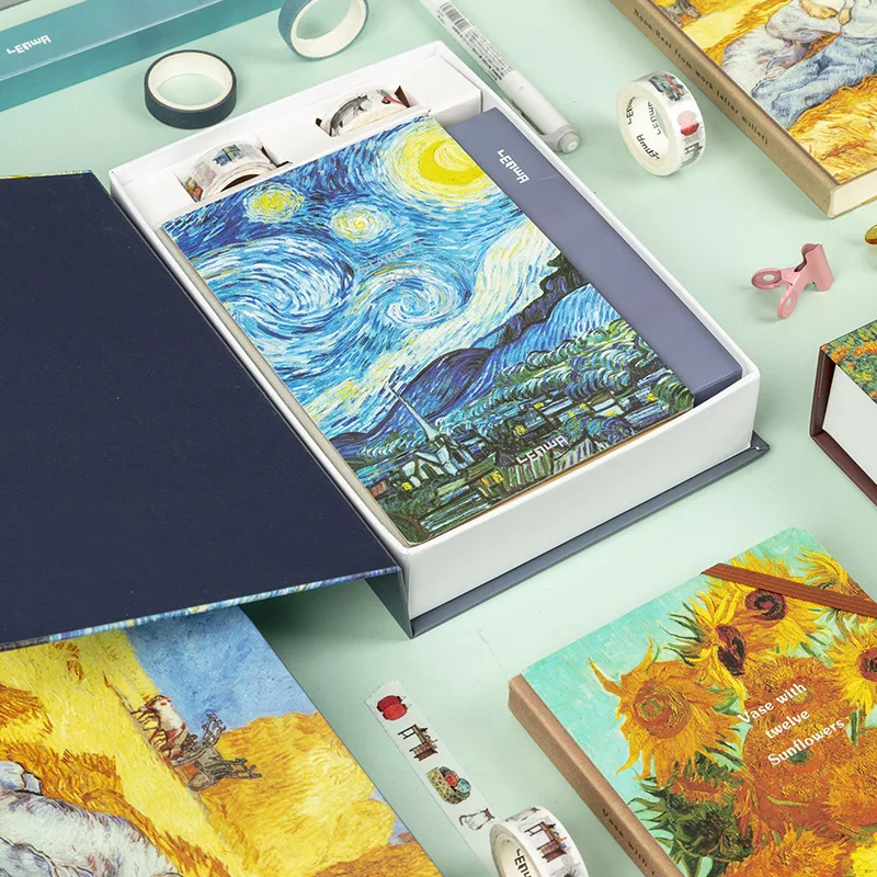 

Handbook A5 Van Gogh Bullet Journal Diary Handbook Set Travel Notebook Planner with DIY Sticker Washi Tape Beautiful Agenda