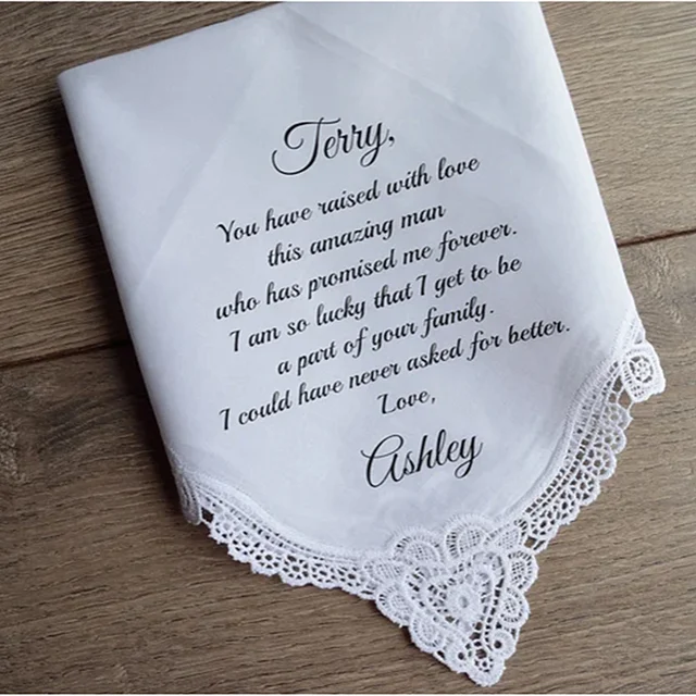 Egyéni Esküvői Hankies, Személyre Szabott Anya Jogi Ajándék Zsebkendő, A Menyasszonynak És Vőlegénynek Lányának, Szerkeszthető - Image 3