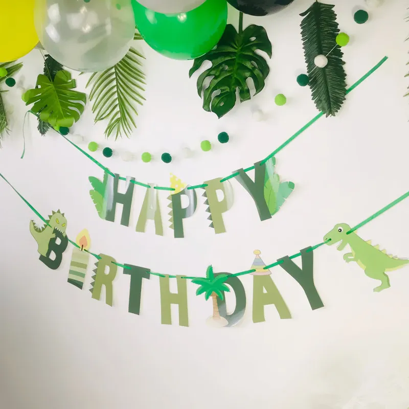 Динозавр гирлянда Happy День рождения Декор с рисунком динозавра; Бумага баннер джунгли вечерние на день рождения для детей Дино вечерние поставки