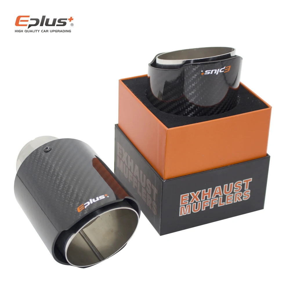 Car Glossy Carbon Fiber Muffler Tip Exhaust System Pipe Mufflers Nozzle Universal Straight Stainless Silver exhaust muffler tip exhaust pipe muffler exhaust trim pipe
