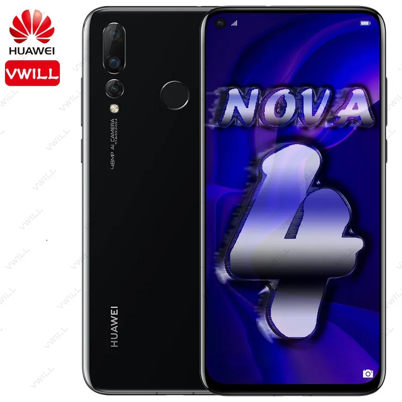 HUAWEI Nova 4 мобильный телефон 6,4 ''Kirin 970 Восьмиядерный Android 9,0 отпечаток пальца разблокировка лица GPU Turbo версия камеры 20 МП