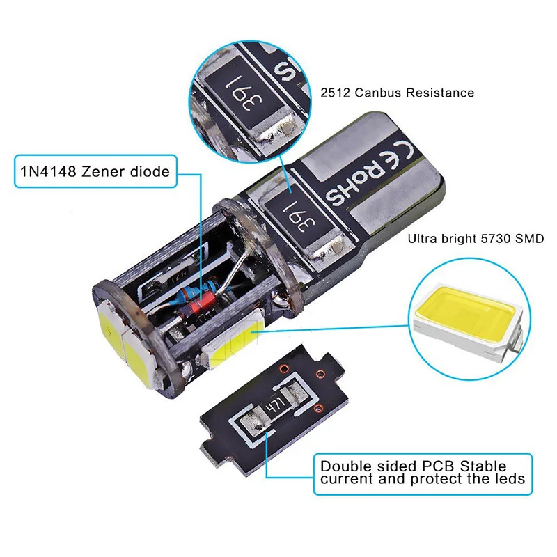 4 шт. T10 6SMD W5W 5630 Автомобильный светодиодный указатель поворота Canbus Авто