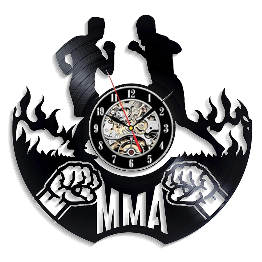 

Champions MMA Vinyl Record Wall Clock Modern Design Fight Sport Vintage Vinyl Clock Wall Watch Home Decor Gifts for Men