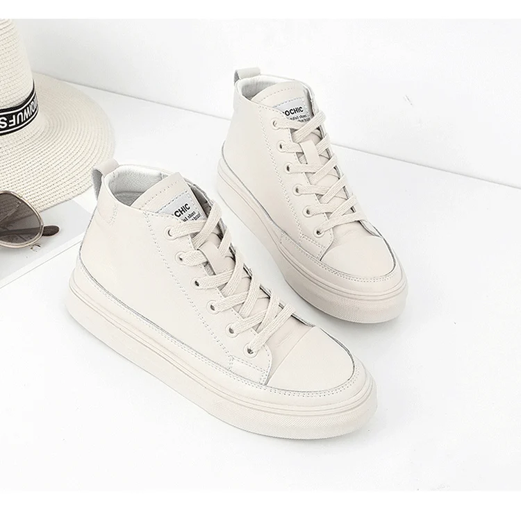 Г., зимние женские ботинки с высоким берцем бежевого и белого цвета женские повседневные удобные кроссовки на платформе обувь из натуральной кожи