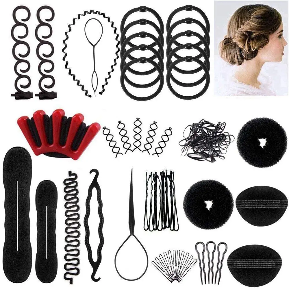 væv huh baseball 40pcs/set Women Diy Hair Styling Accessories Kit Magic Donut Bun Maker  Hairpins Ties Fast Twist Modelling Hairdress Braid Tools _ - AliExpress  Mobile