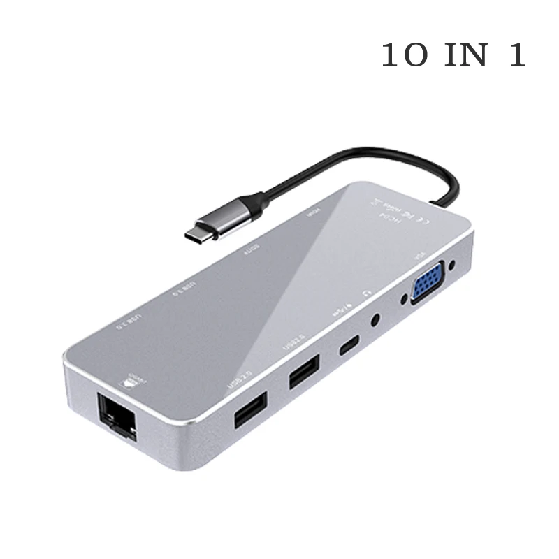 10 in1 Silver Type-c концентратор USB 3.5AUX аудио порт низкая температура 11 в 1 10 в 1 ноутбук док-станция usb-хаб для окна, Android, MACOS HUB - Цвет: 10 in1 Silver
