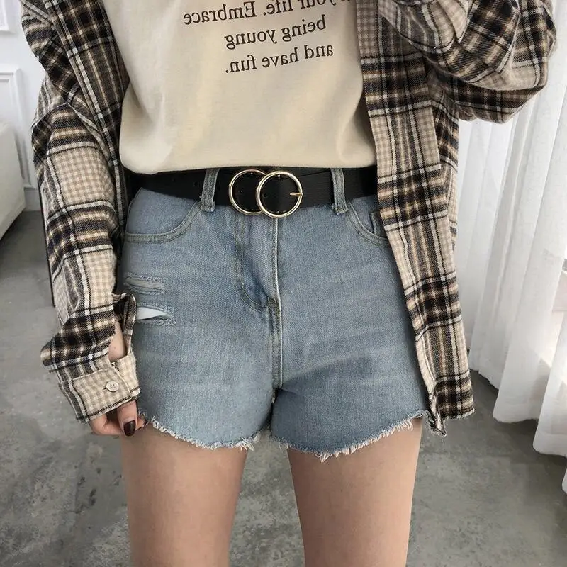 Women's Double Circle Round Buckle Belt Fashionable Jeans Accessories Belt Luxury Quality Designer Faux Leather Belt for Women