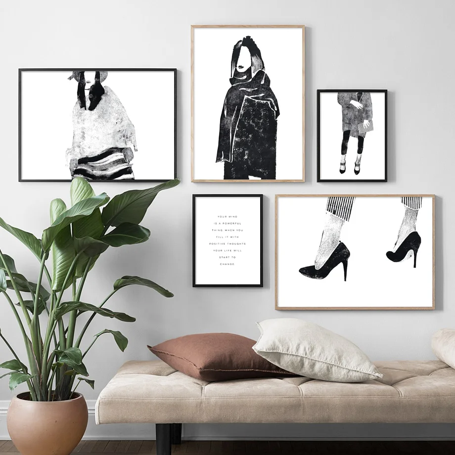 

Black White Abstract Fashion Girl High Heels Quote Wall Art Canvas Painting Nordic Posters And Prints Wall Pictures Kids Room