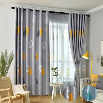 

Leaf Printed Bedroom Darkening Curtains 1 Panel Kitchen Living Room Window Door Decoration Draperies Polyester Fabric Custom
