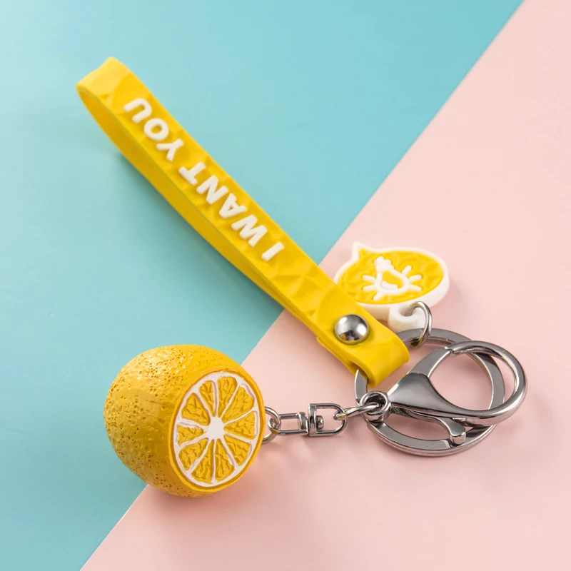 Resin Replica Fruit Keychain Lemon Orange Watermelon Kiwii Pendant Cute Car Bag Cute Male Female Keyring Bag Ornament Lanyard custom spot direct supply for couple canvas bag student make up class portable cotton bag creative shy male cute girl buggy bag