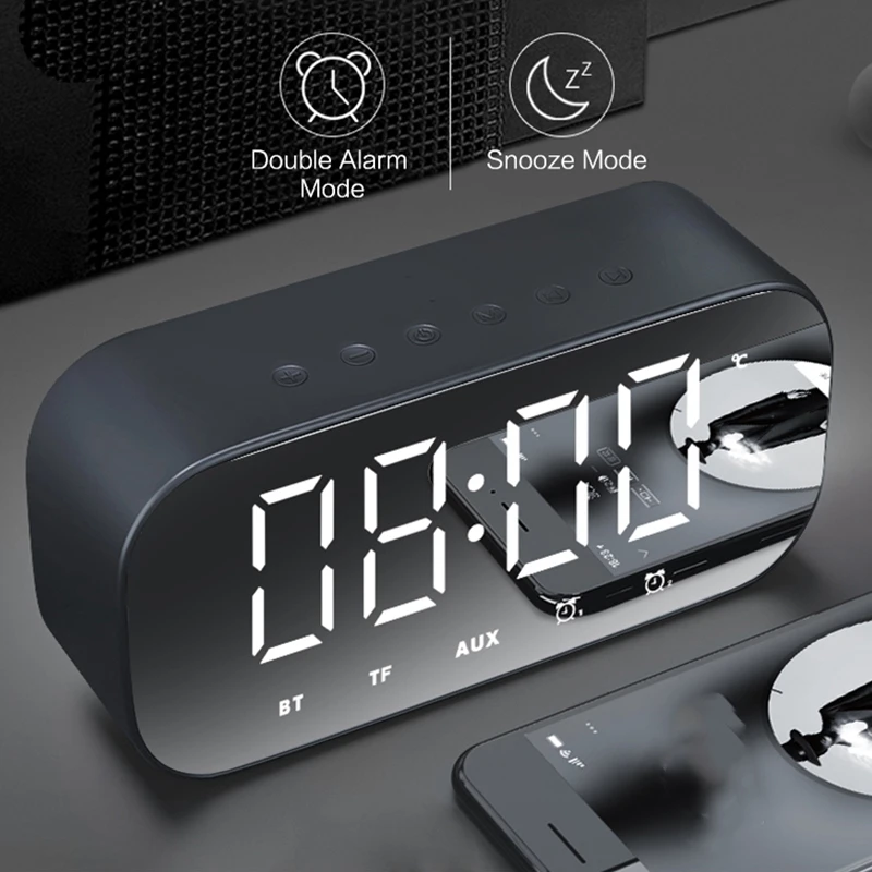 Новинка-Bluetooth динамик с fm-радио светодиодный зеркальный будильник часы сабвуфер музыкальный плеер Повтор Настольные часы беспроводные